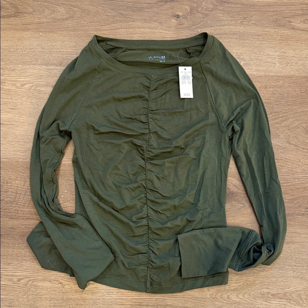 Aerie Offline Forest Green Ruched Long Sleeve Tee